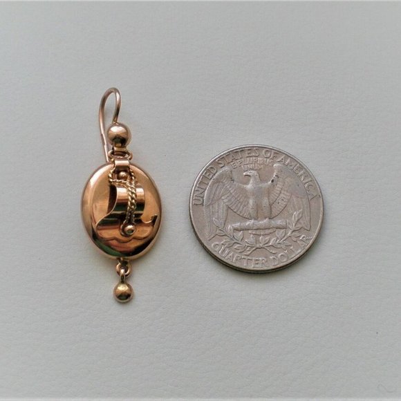 Antique Vintage Russian USSR 14K 583 Rose Pink Gold 3D Dangle Drop EARRINGS # 2 - Picture 5 of 10